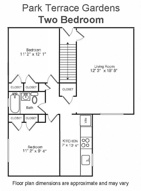 Floor plan for 2 beds, 1 bath